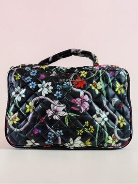 MZ Wallace RARE Black Eden Floral Zip Round Cosmetic Case Travel Pouch